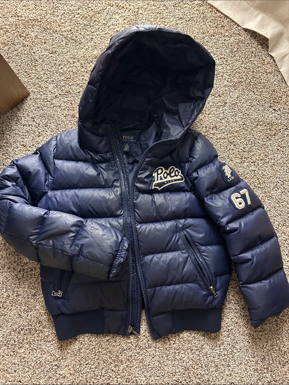 Polo by Ralph Lauren Navy Hooded Puffer for Kids with Patch Details 8/10